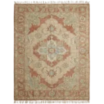 Red Persian Rug - Traditional Navy Blue Medallion Hand-Knotted Wool Area Rug