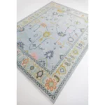 Premium Hand-Knotted Woolen Carpet: Luxury Geometric Blue & Grey