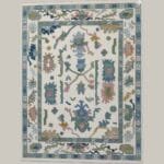 Premium Hand-Knotted Woolen Rug Ivory Pastel Floral Oushak Design for Luxury Interiors