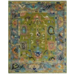 Chartreuse Green Oushak Rug | Hand Knotted Geometric Wool Carpet