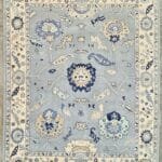 Blue Oushak Rug | Soft Ivory Turkish Wool Carpet