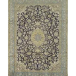 Indian Hand Knotted Rug | Bhadohi Navy & Blue Wool Carpet