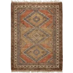 Vintage Tribal Hand Knotted Rug – Rust Beige Geometric Wool Area Rug