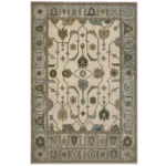 Hand-Knotted Wool Oushak Rug Neutral Soft Blue Sage