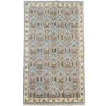 Sky Blue Wool Oushak Area Rug Soft Ivory Diamond Pattern