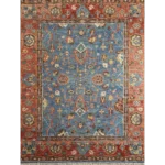 Hand Knotted Blue and Rust Wool Area Rug – Traditional Oushak Carpet