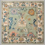 Hand-Knotted Sage Green Oushak Wool Area Rug