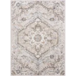 DecorifyRugs Cream Traditional Medallion Area Rug – Soft Low Pile Neutral Statement Rug | Machine Woven